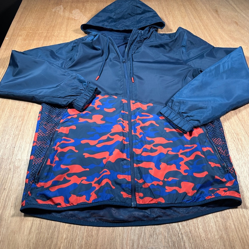 Russell Athletic Windbreaker Mens Size M Multi Camo Hooded Mesh Lined Jacket